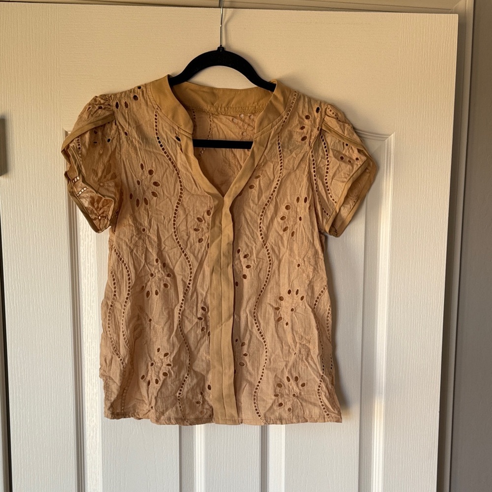 SHEIN Tan Eyelet Blouse